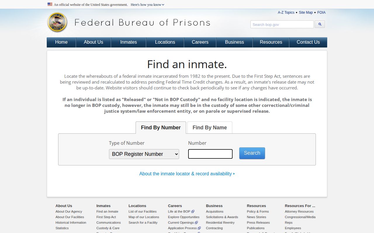 BOP locator for federal inmates released in Tennessee
